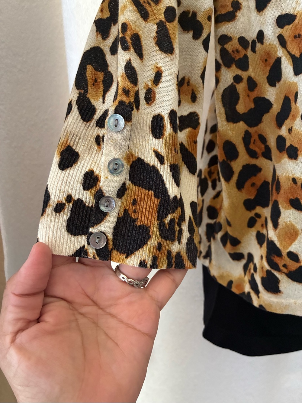 Chico's Leopard Pattern Open Cardigan - Black, Brown, Cream - Picture 3 of 6